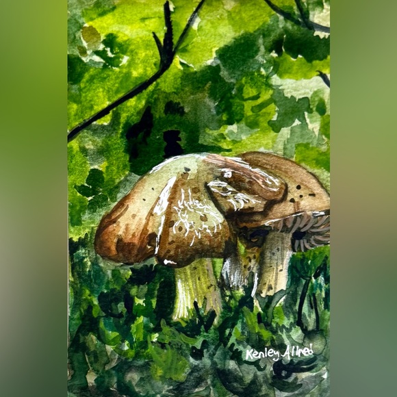 Other - Original Art Mushroom Watercolor Painting On Paper Size 4”x6”